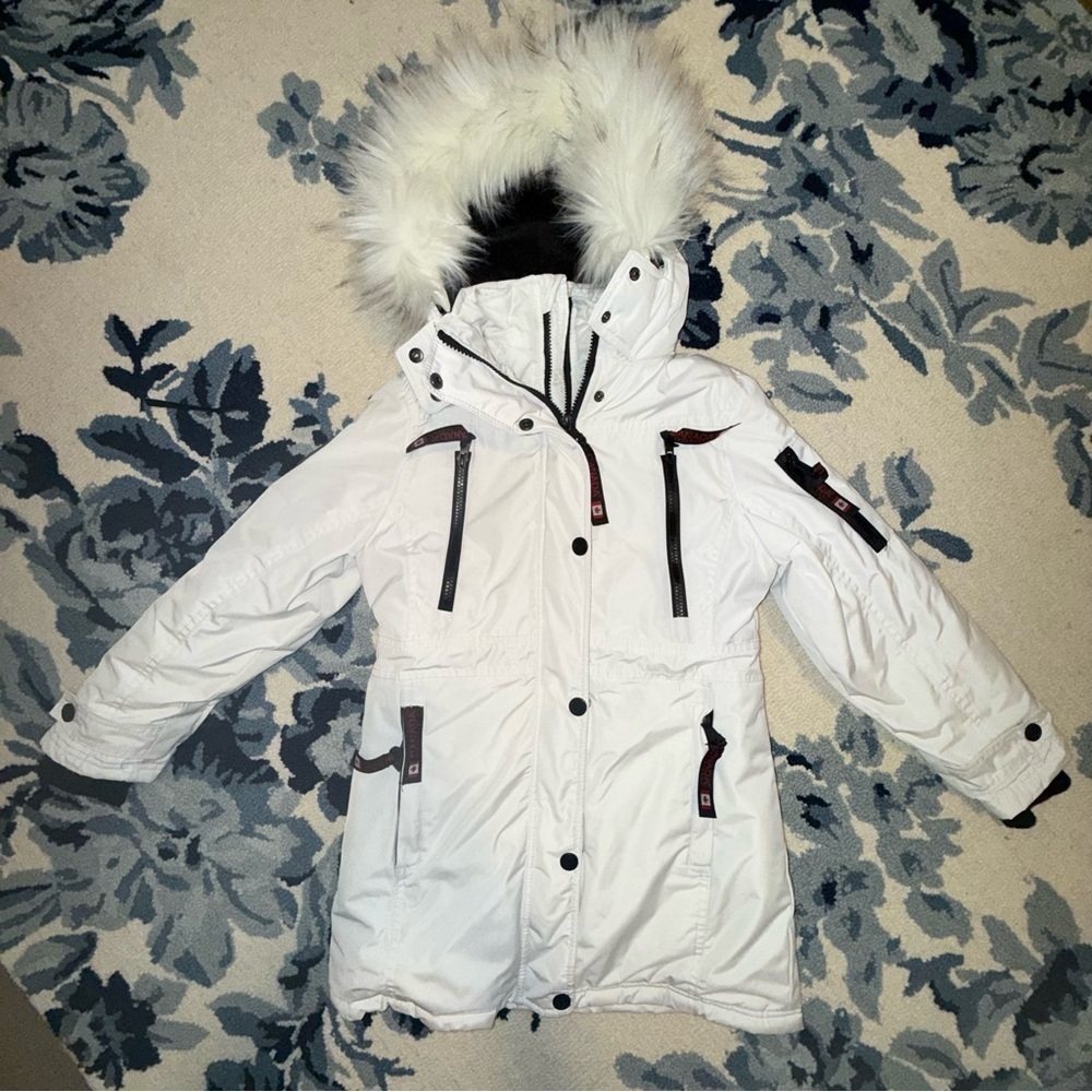 Canada Weather Gear girls white puffer coat parka faux fur hood M 10/12